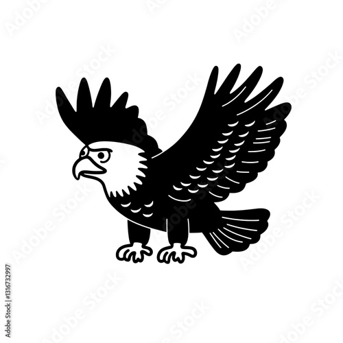 Bold black silhouette of a majestic eagle in flight showcasing its dynamic wings and fierce expression