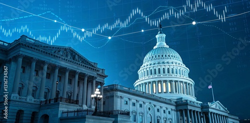 Capitol building & Stock Market Chart - Government & Economy Concept V8