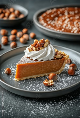 Delicious Slice of Caramel Dessert Topped With Whipped Cream and Nuts Served ...