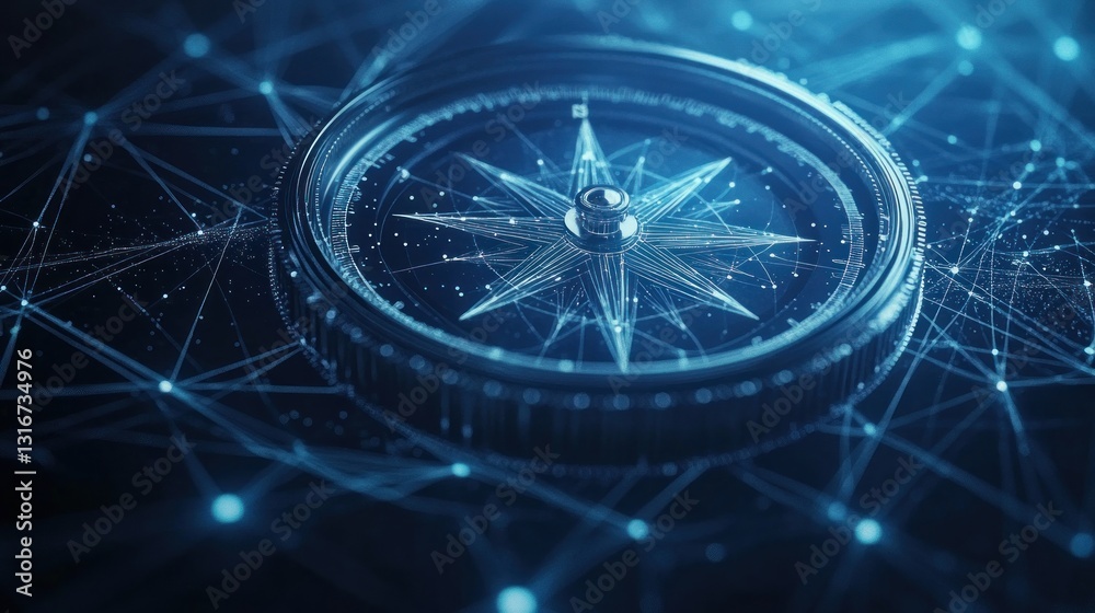Futuristic compass on a network background Futuristic compass on a network background