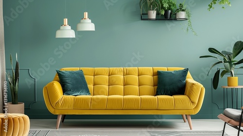 Wallpaper Mural A contemporary living room with a chic and inviting sofa set against a backdrop of modern interior design Torontodigital.ca