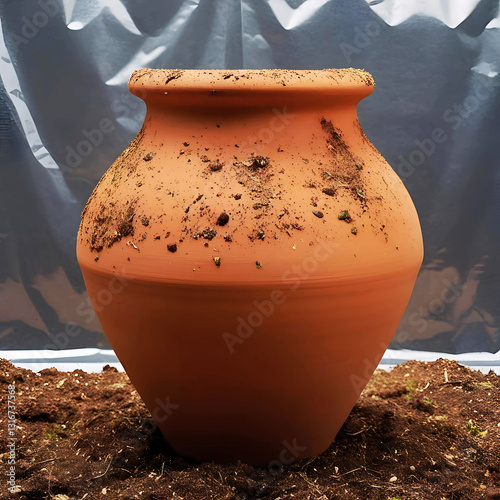 Ancient brown earthenware pots, a traditional ceramic craft photo