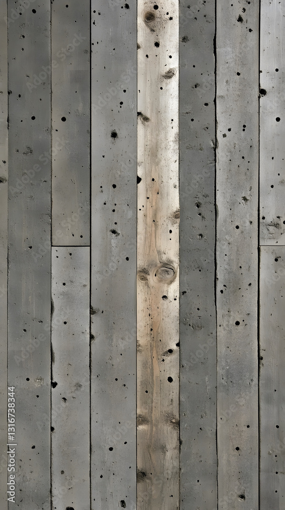 A textured concrete wall featuring vertical panels with visible imperfections and a natural light source illuminating the center A textured concrete wall featuring vertical panels with visible imperfections and a natural light source illuminating the center