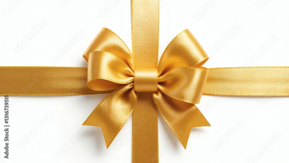 Elegant golden ribbon bow on a white background, perfect for gift wrapping and celebration themes. Elegant golden ribbon bow on a white background, perfect for gift wrapping and celebration themes.