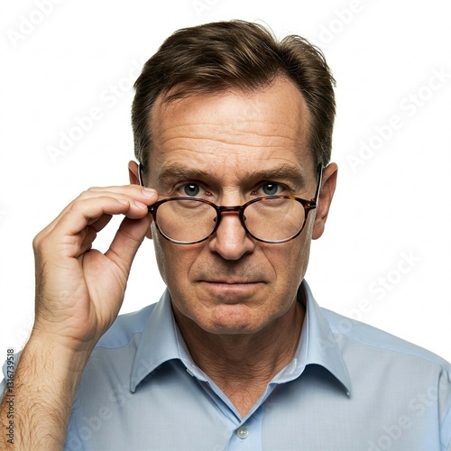 A man removing his eye glasses