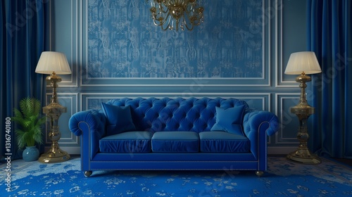 Wallpaper Mural Interior of living room with blue sofa 3d rendering / Torontodigital.ca