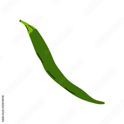 Fresh green chili pepper displayed on a plain background showcasing its vibrant color and elongated shape in simple style