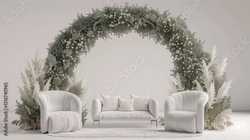 Wallpaper Mural living room interior mock up, modern furniture and decorative green arch with trendy dried flowers, white sofa and armchair, 3d render Torontodigital.ca