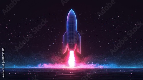 Futuristic rocket launch, digital art, space exploration, vibrant colors