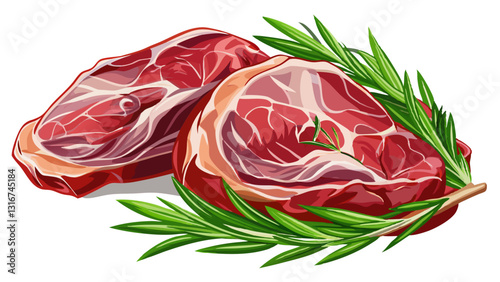 Fresh raw rabbit meat and rosemary isolated on white