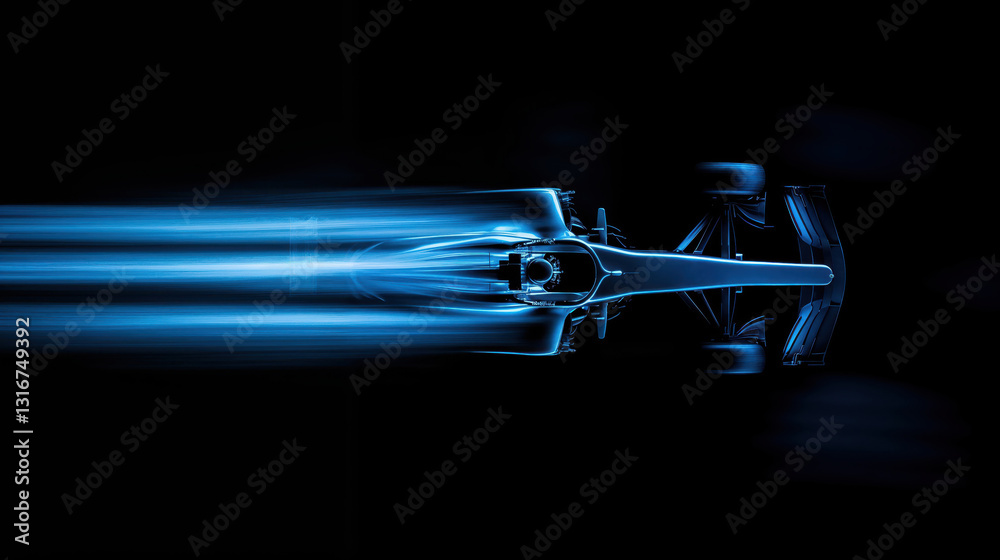 Obraz premium Formula one car speeding through darkness leaving blue trails
