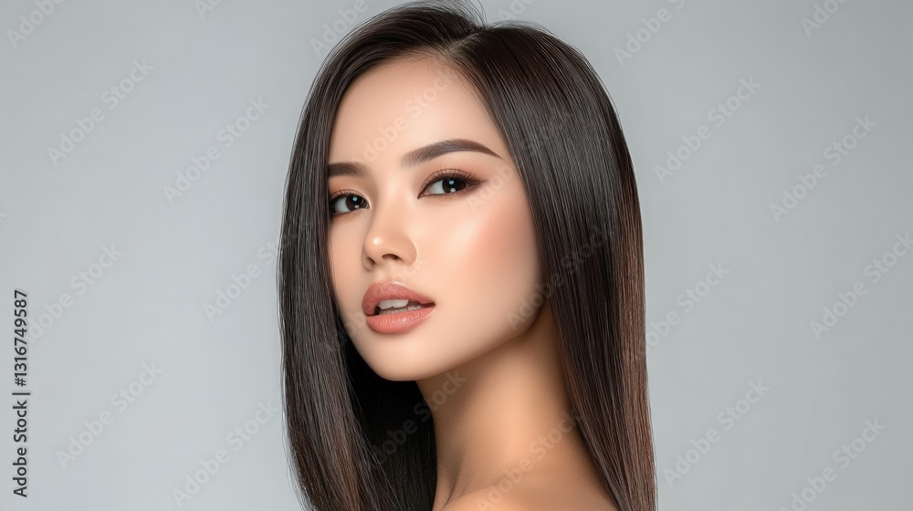 Portrait of a Vietnamese Woman with Straight Medium-Length Hair Portrait of a Vietnamese Woman with Straight Medium-Length Hair