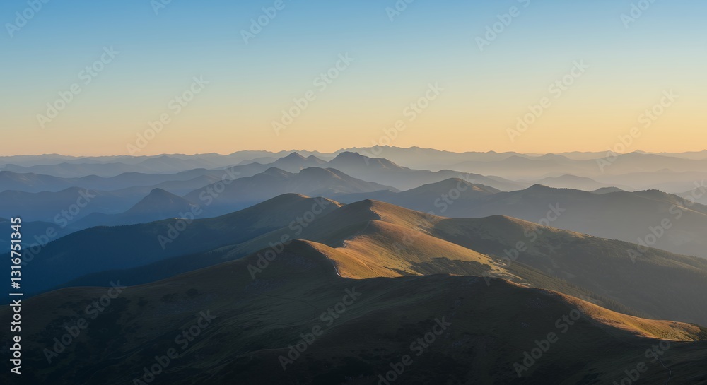 Exploring Mountain Ridges at Dusk with Layers of Misty Peaks Exploring Mountain Ridges at Dusk with Layers of Misty Peaks