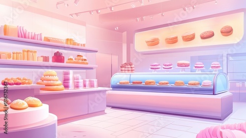A brightly lit and inviting interior view of a bakery