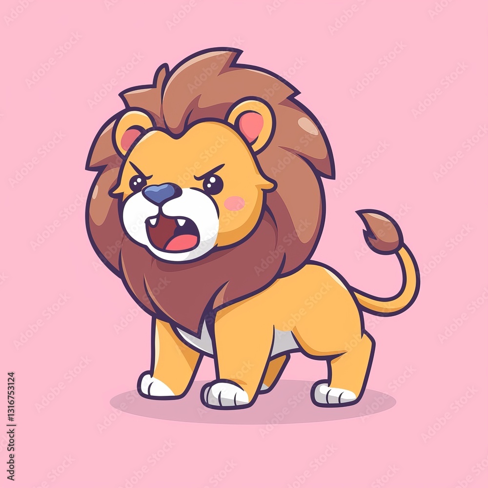 Obraz premium Cute Angry Lion Cartoon Illustration