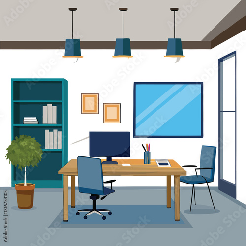 modern office interior with blank white wall vector image on white background