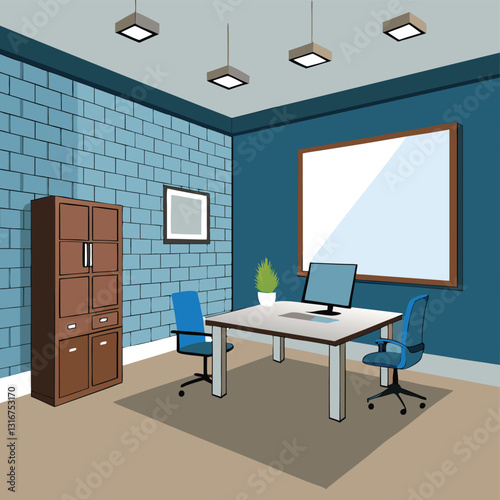 modern office interior with blank white wall vector image on white background