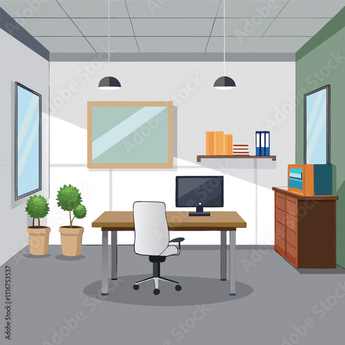 modern office interior with blank white wall vector image on white background
