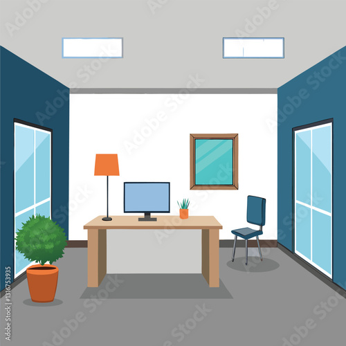 modern office interior with blank white wall vector image on white background