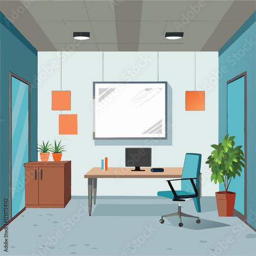 modern office interior with blank white wall vector image on white background