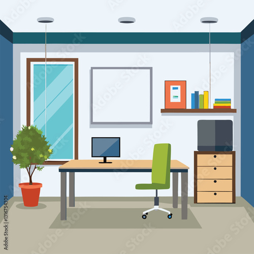 modern office interior with blank white wall vector image on white background