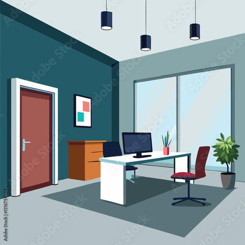 modern office interior with blank white wall vector image on white background