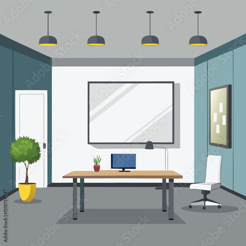 modern office interior with blank white wall vector image on white background
