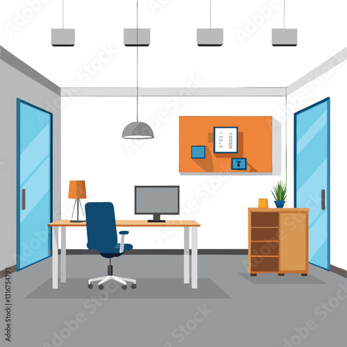 modern office interior with blank white wall vector image on white background