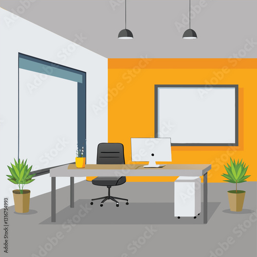 modern office interior with blank white wall vector image on white background