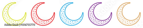 Islamic crescent moons with star pattern on transparent background