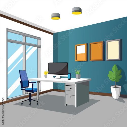 modern office interior with blank white wall vector image on white background