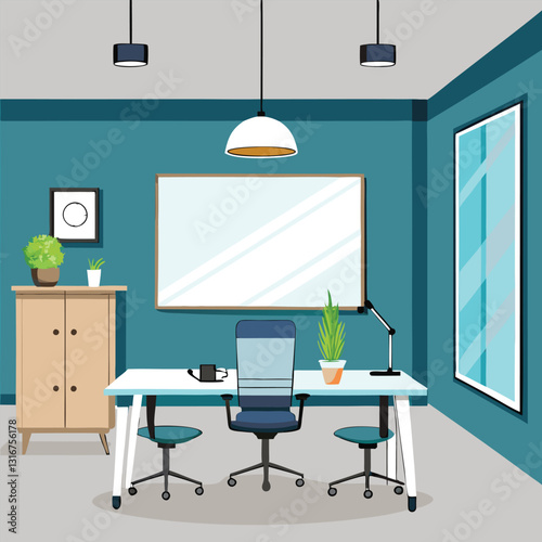 modern office interior with blank white wall vector image on white background