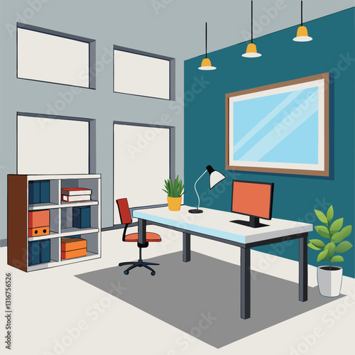 modern office interior with blank white wall vector image on white background
