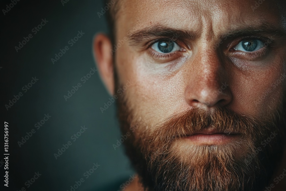 portrait of a man with a beard and intense eyes, embodying the modern concept of masculinity, face closeup portrait of a man with a beard and intense eyes, embodying the modern concept of masculinity, face closeup