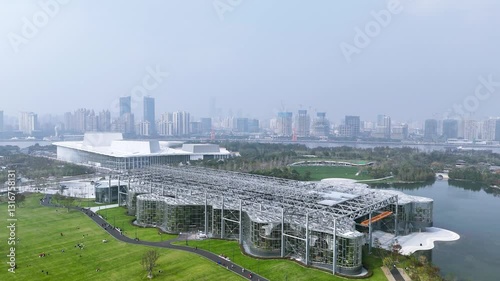 Explore the Stunning Aerial Views of Shanghai World Expo Culture Shanghai Greenhouse Garden Amidst a Vibrant Urban Backdrop