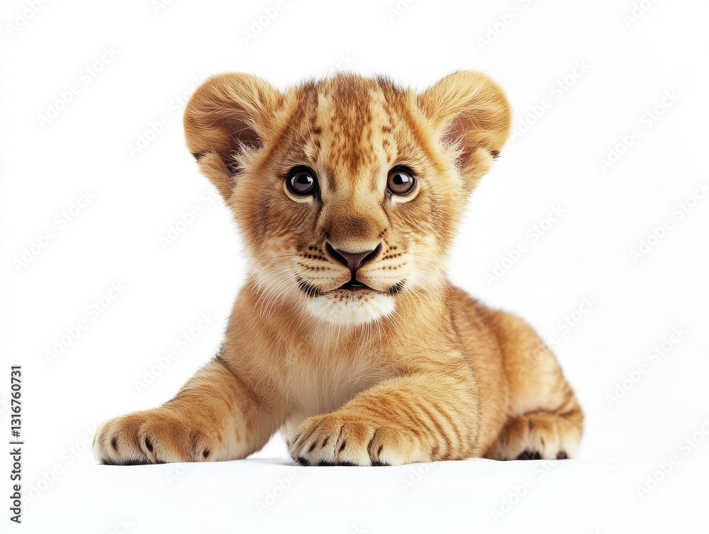 Cute baby lion with a detailed photograph isolated on a white background Cute baby lion with a detailed photograph isolated on a white background