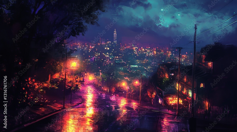 Fototapeta premium night, lights, glow, city