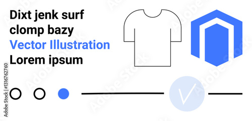 Abstract business card design featuring a minimalist t-shirt outline, blue shield logo, various lines, circles, and dummy text. Ideal for modern branding, identity, business networking, graphic