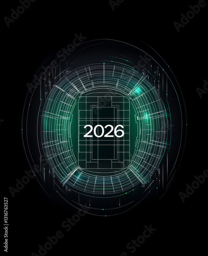 Wallpaper Mural 2026 Stadium: Minimalist Line Art Design - Futuristic stadium, 2026 event, lines, geometric art, modern design. Symbolizing progress, technology, competition, future, and sporting events Torontodigital.ca