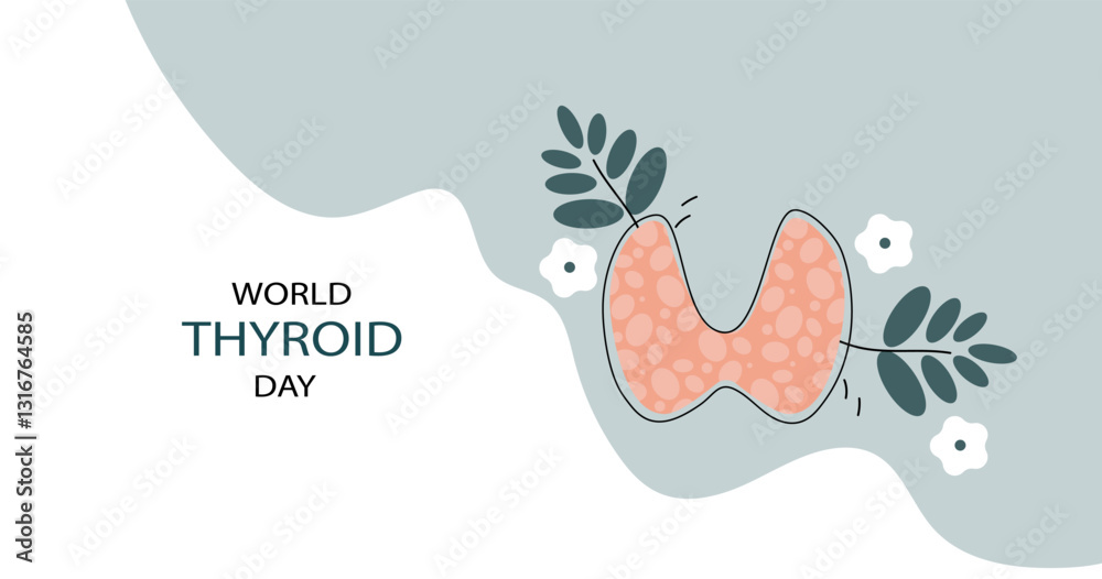 Naklejka premium World Thyroid Day banner. Thyroid information flyer or poster. Cartoon flat vector illustration
