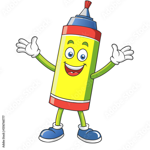 Cheerful marker cartoon character with arms wide open illustration