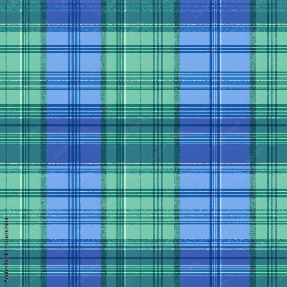 Fototapeta premium Colorful Plaid Pattern in Green and Blue Tones for Fabric Design