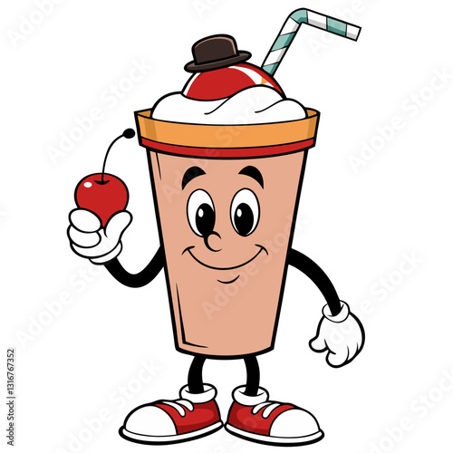 Whimsical Cartoon Beverage Character with Apple and Fedora Illustration
