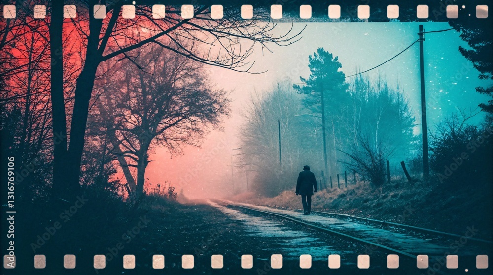 Fototapeta premium Vintage Film Strip Blur with Light Leaks and Cinematic Grain V6