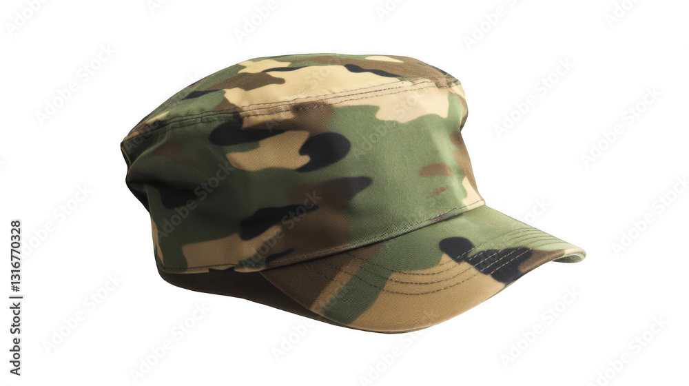 Fototapeta premium Tan camouflage military cap, isolated on a white background.