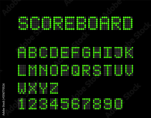 Vector scoreboard font. Numbers and letters collection for sport games.