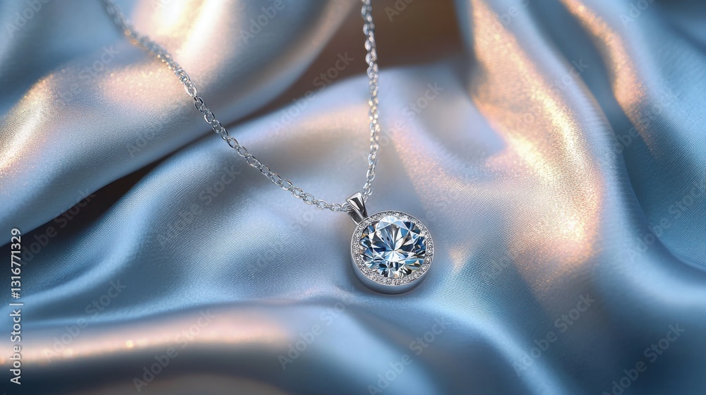Fototapeta premium Elegant Diamond Pendant Necklace on Silky Backdrop