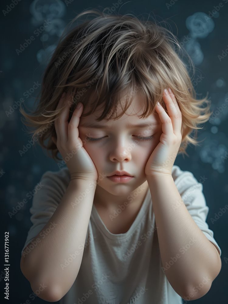 Fototapeta premium A young child dissociating during moments of intense stress, retreating into a safe mental space to escape reality