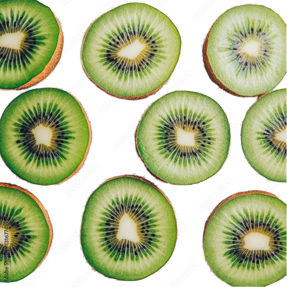 Fototapeta premium Sliced Kiwis on White Background isolated on transparent background
