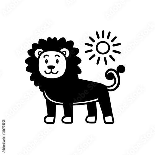 Charming vector illustration of a happy lion basking in the sunlight against a bright background